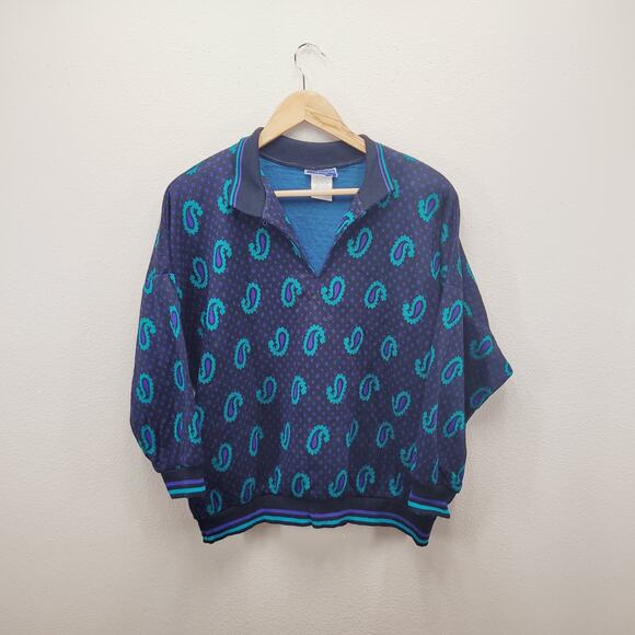 VTG 90s Paisley Blouse Sweater L Oversized Boxy Shoulder Pads USA Made - Picture 1 of 9